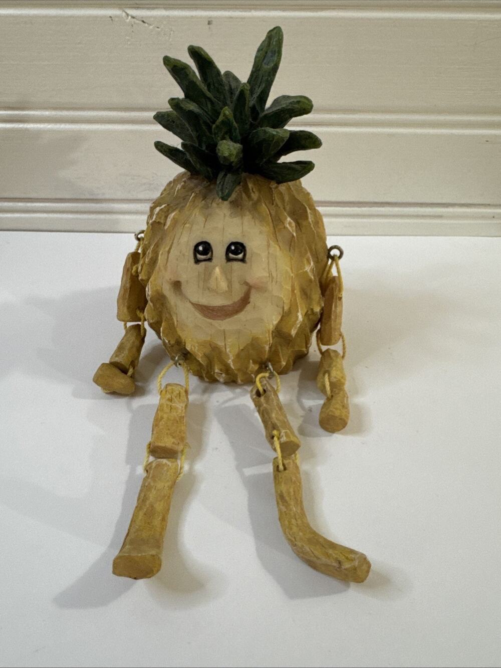 Vintage Anthropomorphic Pineapple Fruit Shelf Sitter Resin Figurine Dangle Legs
